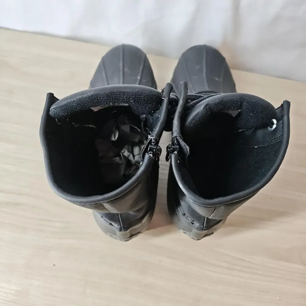 Sperry Saltwater Boots Girls Size 3 Black Ankle Rain Duck Zipper Lace Up
